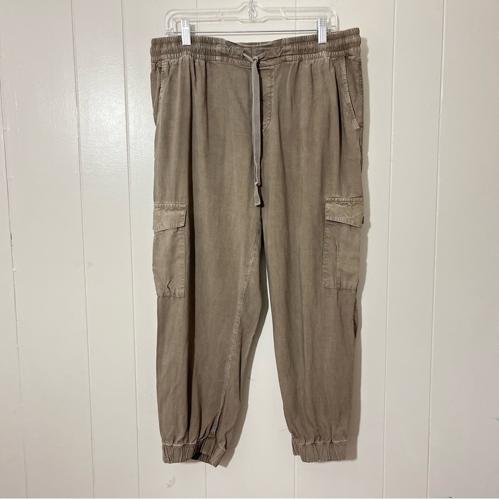 Cloth & Stone Cargo Jogger Pants Women L Green Lyocell Drawstring Pull-On